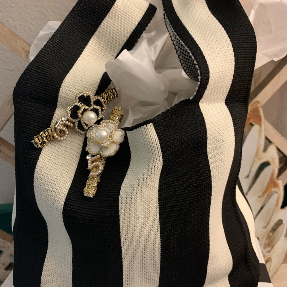 Inspired Black and White Striped Shoulder Bag